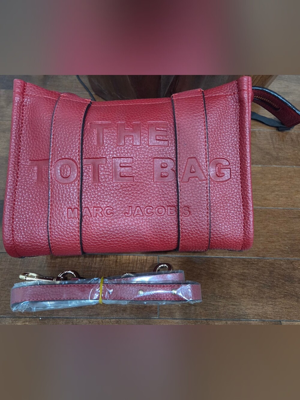 Red Pebbled Leather From Turkey Tote with Embossed Logo